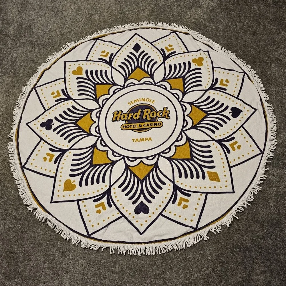Seminole Hard Rock Hotel Casino Tampa Pool Beach Towel Round Fringe Purple Gold